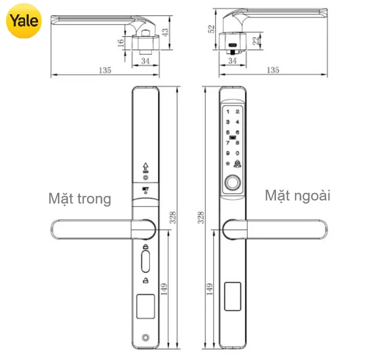 KHÓA CỬA NHÔM YALE YDMA 100NP KHÓA CỬA NHÔM YALE YDMA 100NP