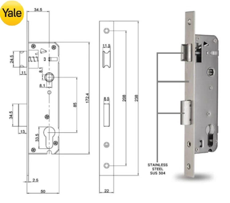 KHÓA CỬA NHÔM YALE YDMA 100NP KHÓA CỬA NHÔM YALE YDMA 100NP