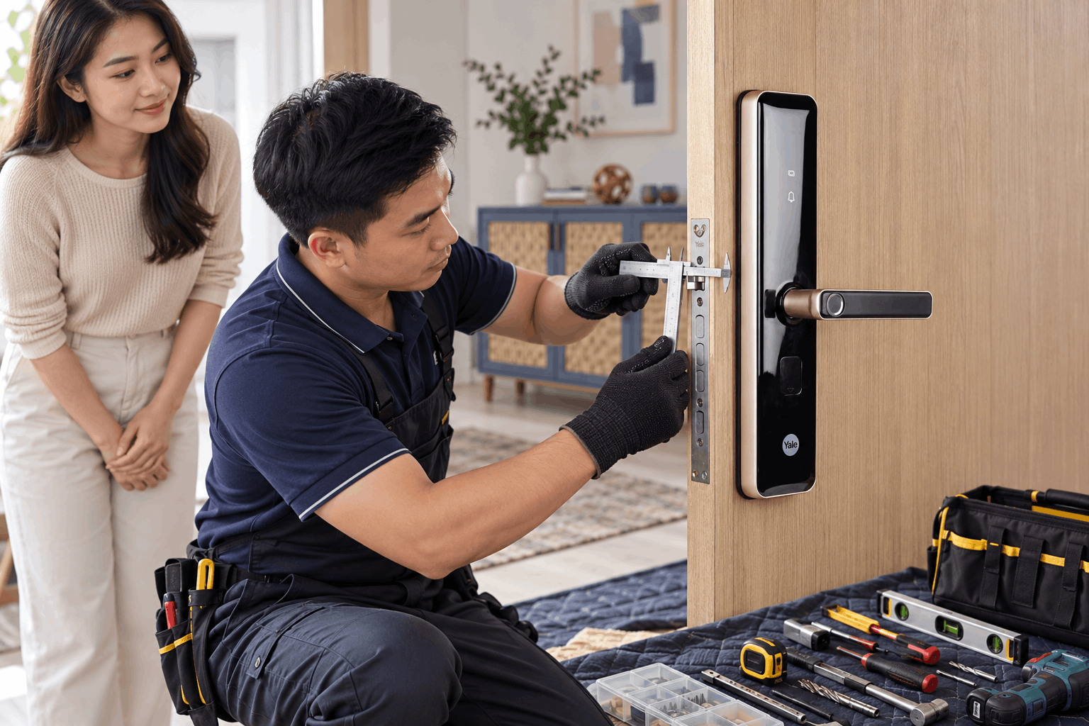 Kiểm tra khóa Yale, phụ kiện, chìa khóa và chứng từ bảo hành
