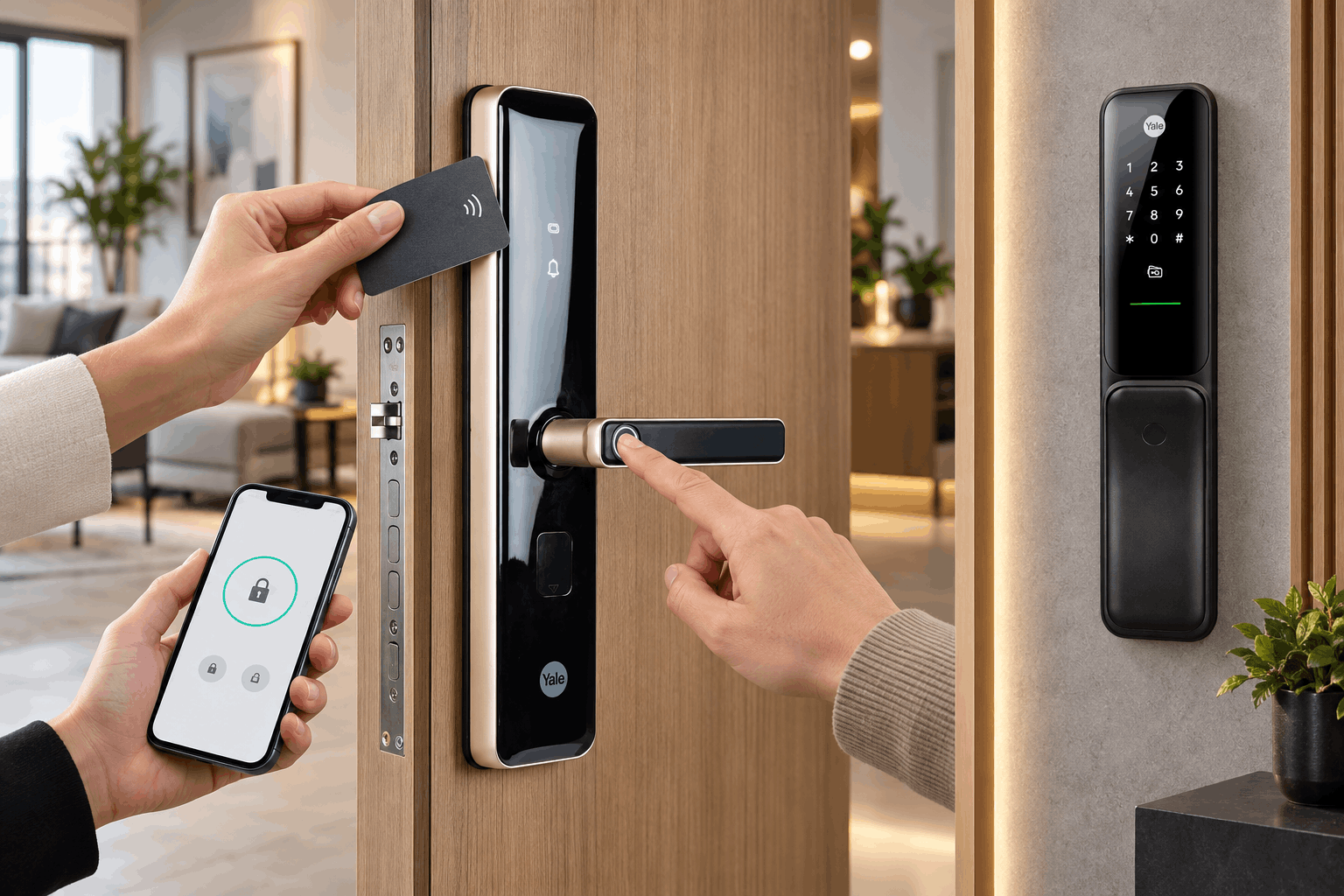 Yale YDME 200 NxT và Kyra Pro với vân tay, thẻ từ và điện thoại